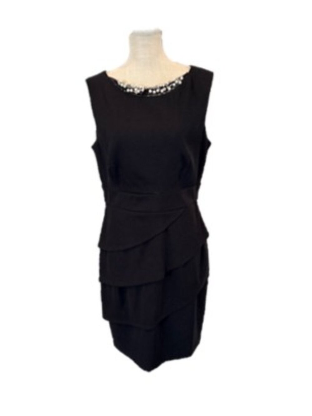 Little Black Sleeveless Jewel-Neck Tiered Mini Dress - Picture 1 of 9